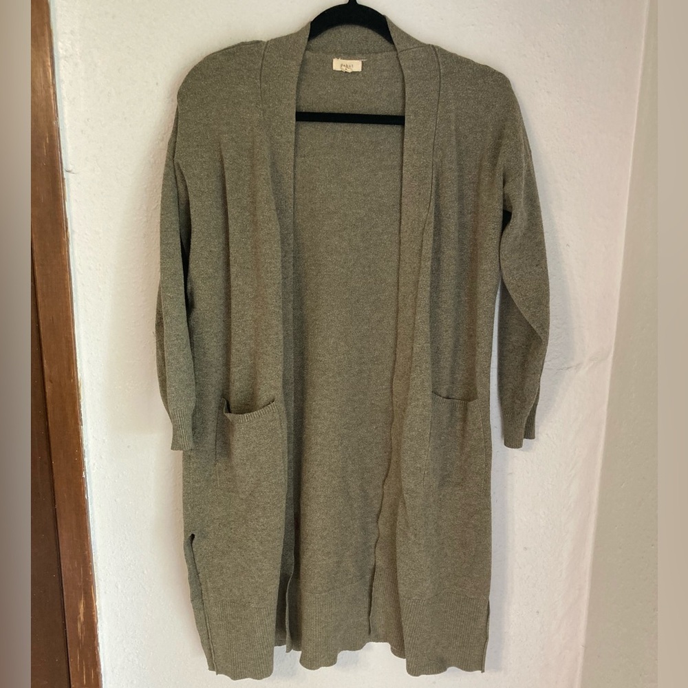 Debut Olive Green Open Front Cardigan Sweater